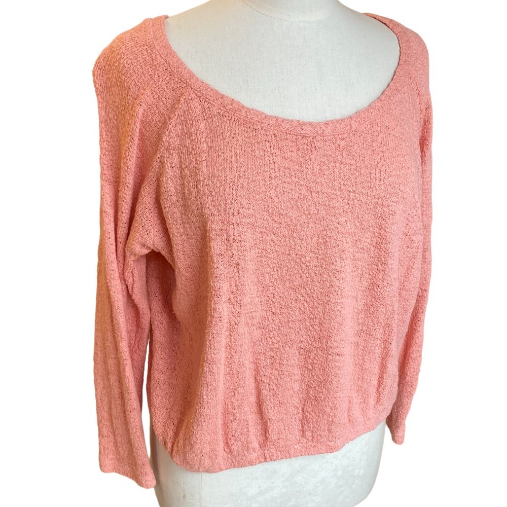 Zara Trafaluc Cropped Textured Sweater Pink Feminine Bubble Hem-M